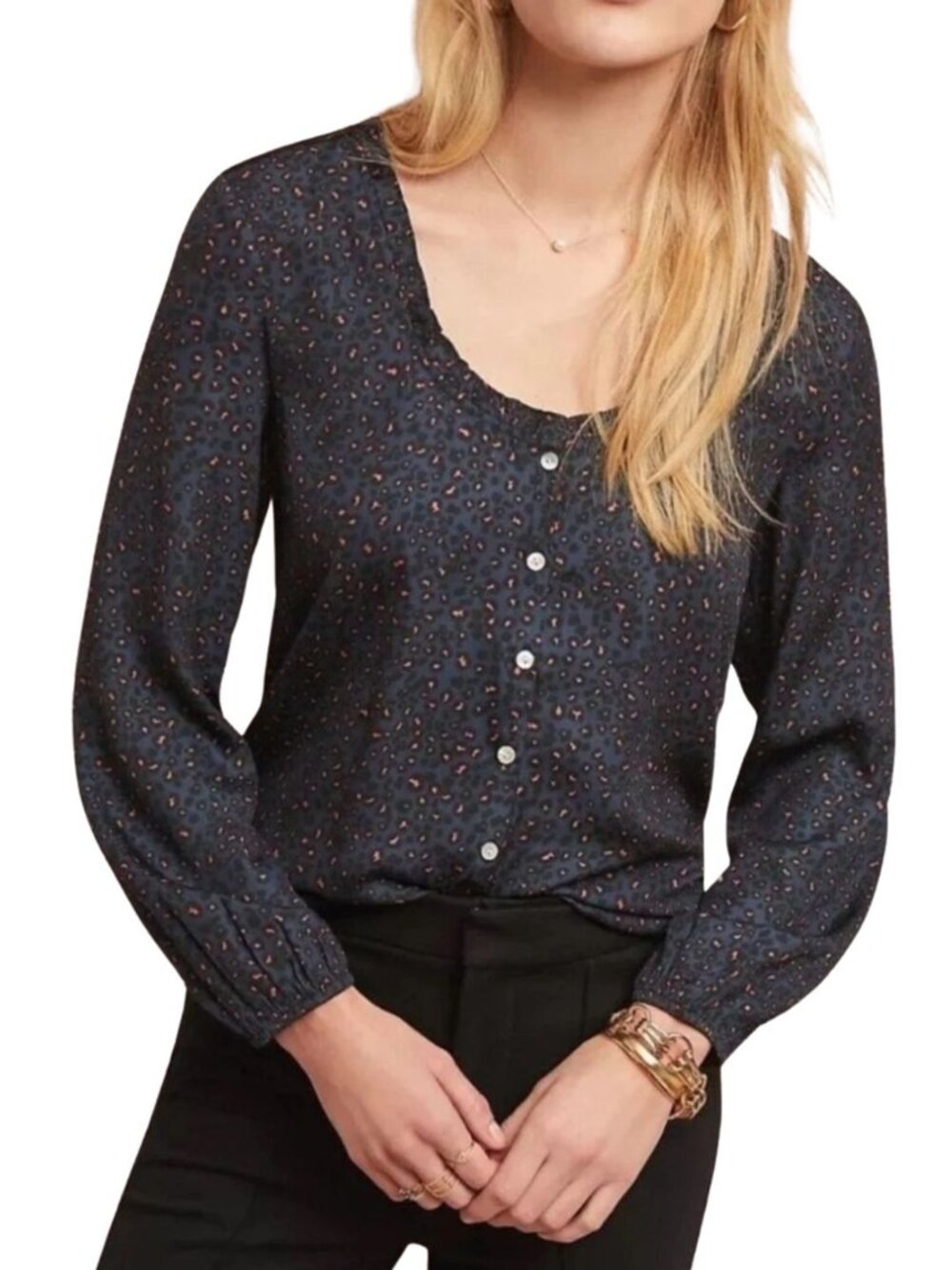 Anthropologie Dolan Marilyn Blouse Dark Leopard Print Sz M Bohemian